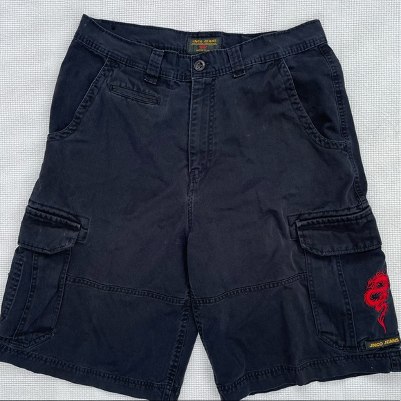 JNCO Shorts Jnco Vintage Y2k Embroidered Red Dragon Black Cargo